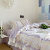 Cecilia Lace Ruffle Double Gauze Striped Bedding Set - Purple